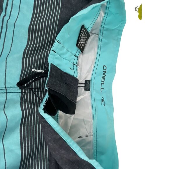 O’Neill Men’s Boardshorts Size 32 Gray Aqua Striped Surf Swim Trunks with Pocket - Picture 4 of 7